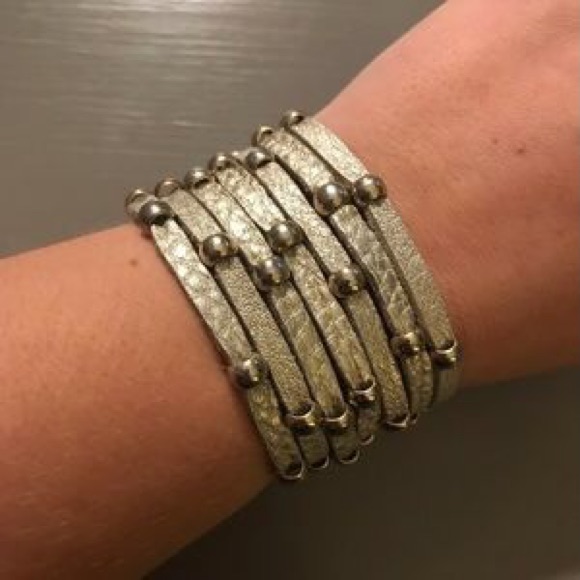 Cara Sliced Leather Multi Strand Bracelet Gold Nwt
